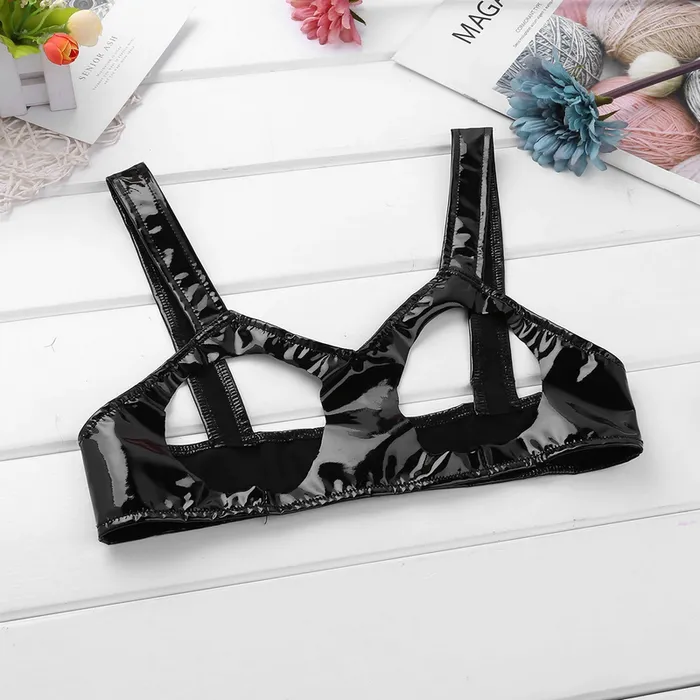 Female Sex Toys Sexy Clubwear Wet Look Womens Mini Bra Open Cup Underwear Hollow Out Female Bra EVEs SECRETS