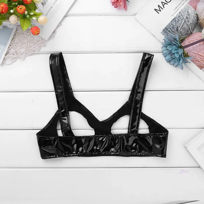 Female Sex Toys Sexy Clubwear Wet Look Womens Mini Bra Open Cup Underwear Hollow Out Female Bra EVEs SECRETS