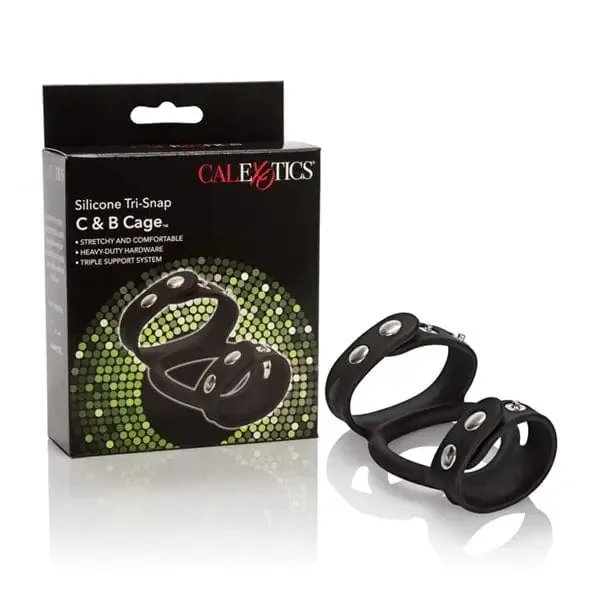 CalExotics Male Sex Toys Tri Snap Cock Ball Cage Silicone